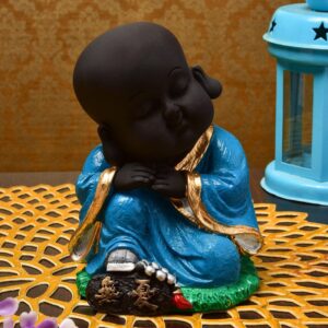 Handcrafted Ployresin Sitting And Sleeping Lord Buddha Statue Showpiece Home Decor/Office Decor/Spiritual Gift, Black And Sky Blue - Karigaari India Aesthetic Home Decor