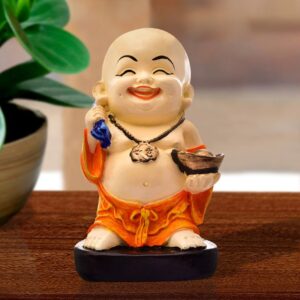 Handcrafted Ployresin Standing Laughing Lord Buddha Statues Showpiece Home Decor/Office Decor/Spiritual Gift, Orange - Karigaari India Aesthetic Home Decor