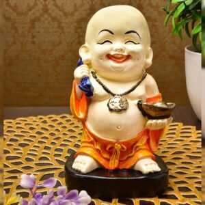 Handcrafted Ployresin Standing Laughing Lord Buddha Statues Showpiece Home Decor/Office Decor/Spiritual Gift, Orange - Karigaari India Aesthetic Home Decor