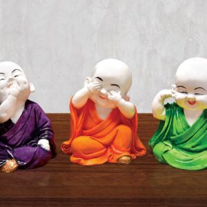 Handcrafted Ployresin Three Multicolour Sitting Lord Buddha Statues Showpiece Home Decor/Office Decor/Spiritual Gift - Karigaari India Aesthetic Home Decor