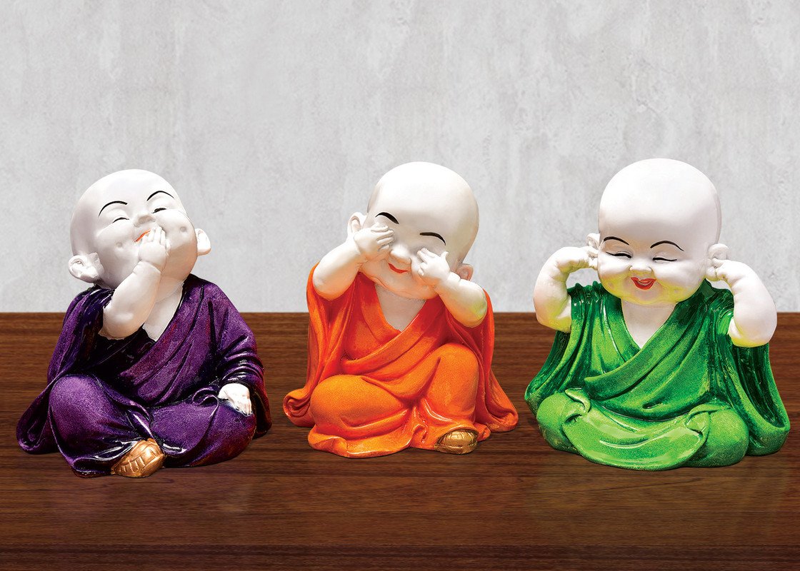 Graceful Artisan Ployresin Three Multicolour Sitting Lord Buddha Statues Centerpiece Home Home Decor Office Decoration Spiritual Gift Artful Decor Piece 1 Handcrafted Ployresin Three Multicolour Sitting Lord Buddha Statues Showpiece Home Decor/Office Decor/Spiritual Gift - Karigaari India Aesthetic Home Decor