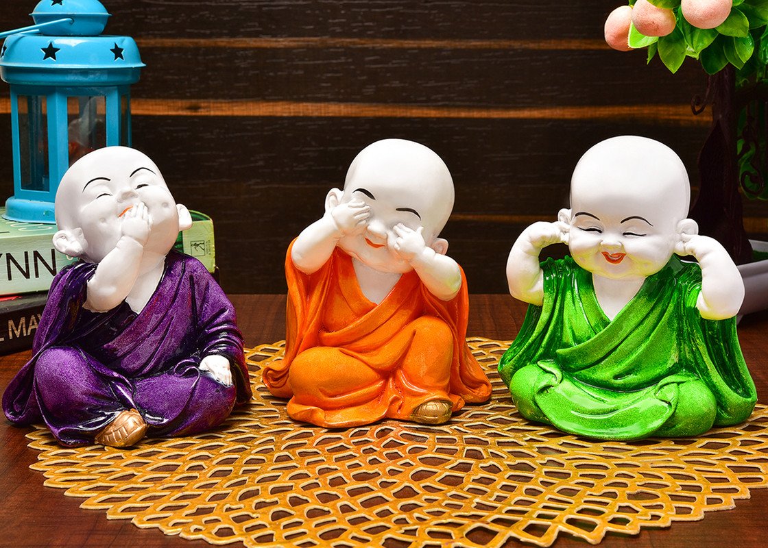 Graceful Artisan Ployresin Three Multicolour Sitting Lord Buddha Statues Centerpiece Home Home Decor Office Decoration Spiritual Gift Artful Decor Piece 2 Handcrafted Ployresin Three Multicolour Sitting Lord Buddha Statues Showpiece Home Decor/Office Decor/Spiritual Gift - Karigaari India Aesthetic Home Decor