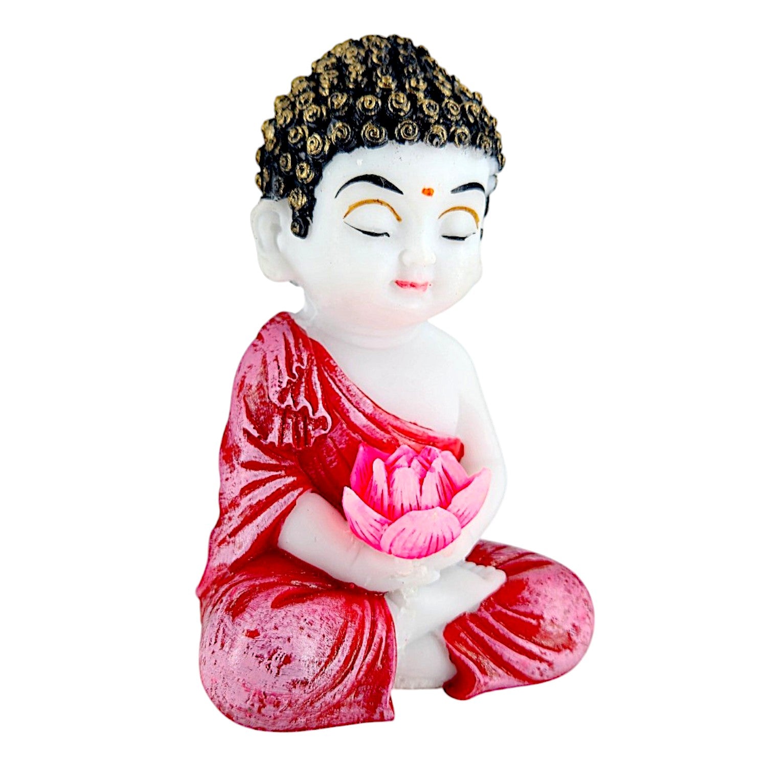 Graceful Collection Of 2 Resin Baby Buddha Idols With Lotus Meditating Buddha Showpieces In Red Robe For Home Decor Spiritual Corners Gifting Modern Ornament 4 Set of 2 Resin Baby Buddha Idols with Lotus | Meditating Buddha Showpieces in Red Robe for Home Decor, Spiritual Corners & Gifting | - Karigaari India Aesthetic Home Decor