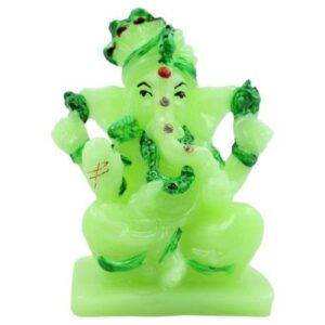 Crystal Green Colour Lord Ganesha sitting Idol with Dark Green Color Ornaments for Home Decor - Karigaari India Aesthetic Home Decor
