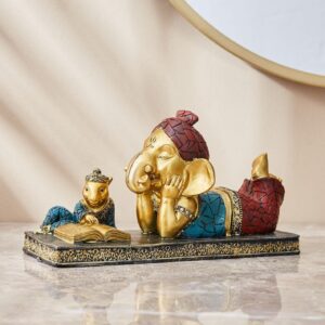 Ganesha & Mushak Reading Idol – Wisdom Meets Whimsy - Karigaari India Aesthetic Home Decor