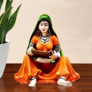 Handcafted Rajasthani Lady with Supda Polyresine Showpiece for Home Decor - Karigaari India Aesthetic Home Decor