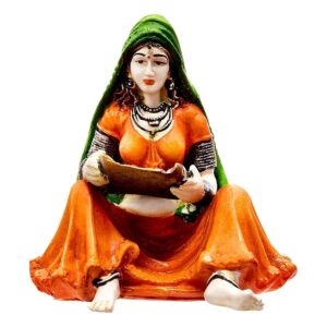 Handcafted Rajasthani Lady with Supda Polyresine Showpiece for Home Decor - Karigaari India Aesthetic Home Decor