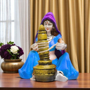 Heritage Homemaker Figurine: Hand-Painted Resin Rajasthani Woman with Butter Churn - Karigaari India Aesthetic Home Decor