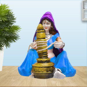 Heritage Homemaker Figurine: Hand-Painted Resin Rajasthani Woman with Butter Churn - Karigaari India Aesthetic Home Decor