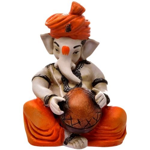 Graceful Little Lord Ganesha Figurine Playing Instruments Best One Of A Kind Design Orange For Home Decoration Premium Home Decor 3 Little Lord Ganesha Idol Playing Instruments Best & Unique Design Orange for Home Decor - Karigaari India Aesthetic Home Decor