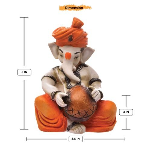 Graceful Little Lord Ganesha Figurine Playing Instruments Best One Of A Kind Design Orange For Home Decoration Premium Home Decor 4 Little Lord Ganesha Idol Playing Instruments Best & Unique Design Orange for Home Decor - Karigaari India Aesthetic Home Decor