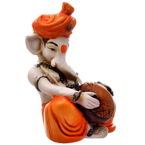 Graceful Little Lord Ganesha Figurine Playing Instruments Best One Of A Kind Design Orange For Home Decoration Premium Home Decor 5 Little Lord Ganesha Idol Playing Instruments Best & Unique Design Orange for Home Decor - Karigaari India Aesthetic Home Decor