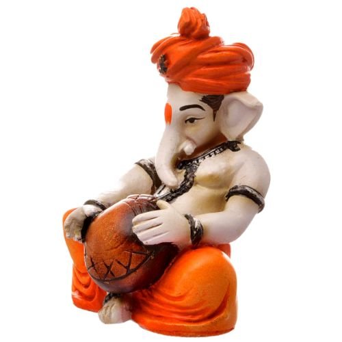 Graceful Little Lord Ganesha Figurine Playing Instruments Best One Of A Kind Design Orange For Home Decoration Premium Home Decor 7 Little Lord Ganesha Idol Playing Instruments Best & Unique Design Orange for Home Decor - Karigaari India Aesthetic Home Decor