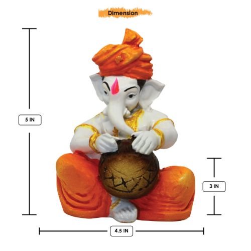 Graceful Lord Ganesha Figure Playing Instruments Best One Of A Kind Design Orange White For Home Home Decor Unique Decor Piece 3 Lord Ganesha Idol Playing Instruments Best & Unique Design Orange & White for Home Decor - Karigaari India Aesthetic Home Decor