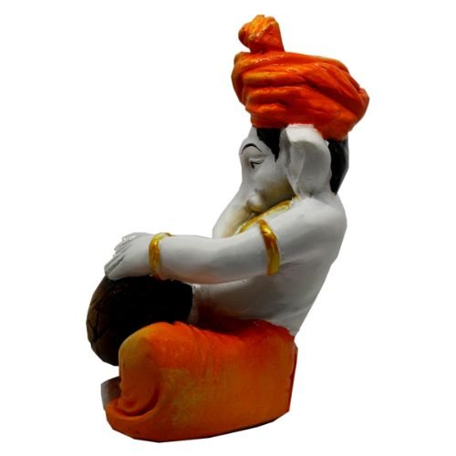 Graceful Lord Ganesha Figure Playing Instruments Best One Of A Kind Design Orange White For Home Home Decor Unique Decor Piece 4 Lord Ganesha Idol Playing Instruments Best & Unique Design Orange & White for Home Decor - Karigaari India Aesthetic Home Decor