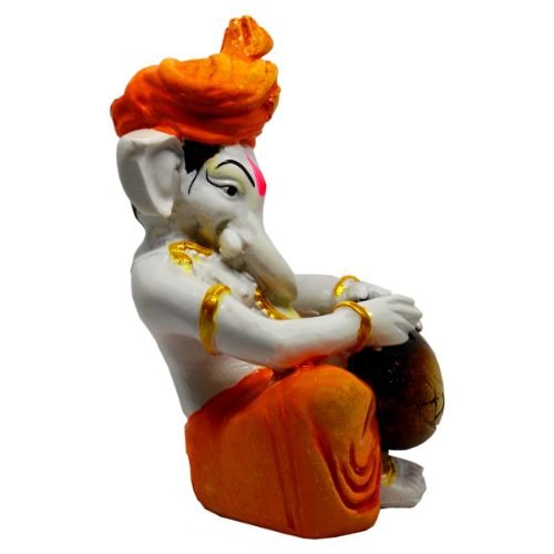 Graceful Lord Ganesha Figure Playing Instruments Best One Of A Kind Design Orange White For Home Home Decor Unique Decor Piece 5 Lord Ganesha Idol Playing Instruments Best & Unique Design Orange & White for Home Decor - Karigaari India Aesthetic Home Decor