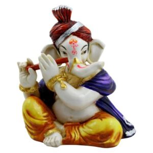 Lord Ganesha Playing Flute Multicolour Idol for Home Decor - Karigaari India Aesthetic Home Decor