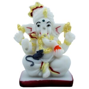 Lord Ganesha Sitting with Mouse Crystal White Color Idol for Home Decor - Karigaari India Aesthetic Home Decor
