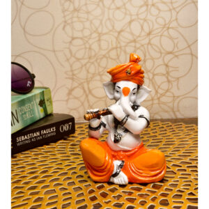 Lord Ganesha's Serenade: Unique Resin Seated Flute Idol for Home, Pooja & Gifting - Karigaari India Aesthetic Home Decor