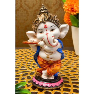 Melodic Ganesha: Resin Flute Playing Idol - Auspicious Home Decor & Gift - Karigaari India Aesthetic Home Decor