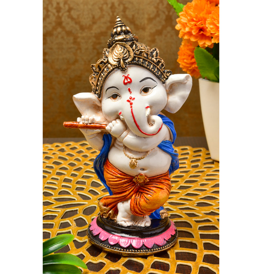 Graceful Melodic Ganesha Resin Flute Playing Figurine Lucky Home Decoration Gift Modern Ornament 1 Melodic Ganesha: Resin Flute Playing Idol - Auspicious Home Decor & Gift - Karigaari India Aesthetic Home Decor