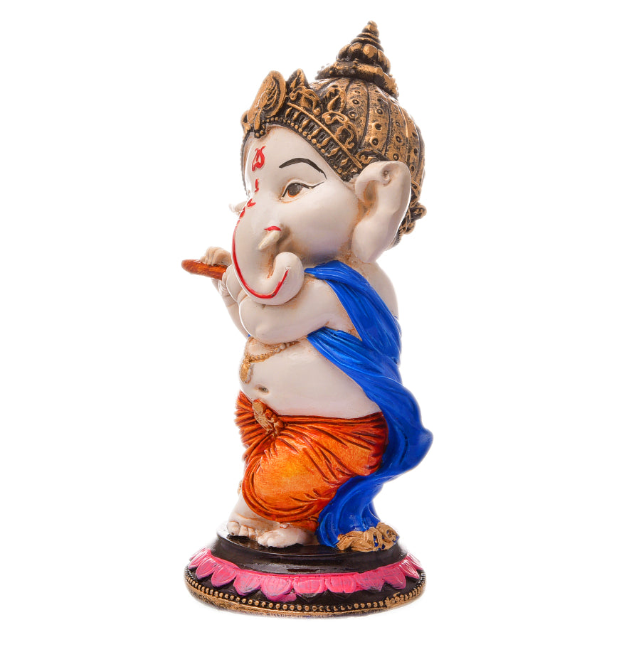 Graceful Melodic Ganesha Resin Flute Playing Figurine Lucky Home Decoration Gift Modern Ornament 3 Melodic Ganesha: Resin Flute Playing Idol - Auspicious Home Decor & Gift - Karigaari India Aesthetic Home Decor