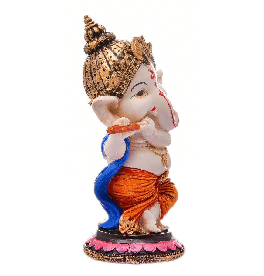 Graceful Melodic Ganesha Resin Flute Playing Figurine Lucky Home Decoration Gift Modern Ornament 4 Melodic Ganesha: Resin Flute Playing Idol - Auspicious Home Decor & Gift - Karigaari India Aesthetic Home Decor