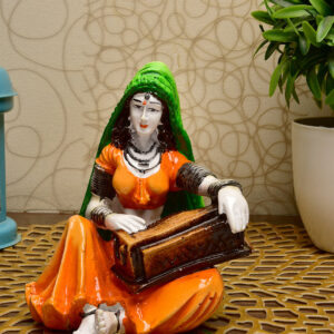 Musical Heritage Figurine: Hand-Painted Resin Rajasthani Lady Playing Instrument - Karigaari India Aesthetic Home Decor
