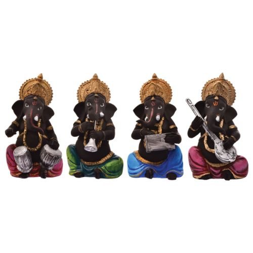 Unique Design Four Little Lord Ganesha Playing Instruments Idol Black Color Best Item for Home Decor - Karigaari India Aesthetic Home Decor