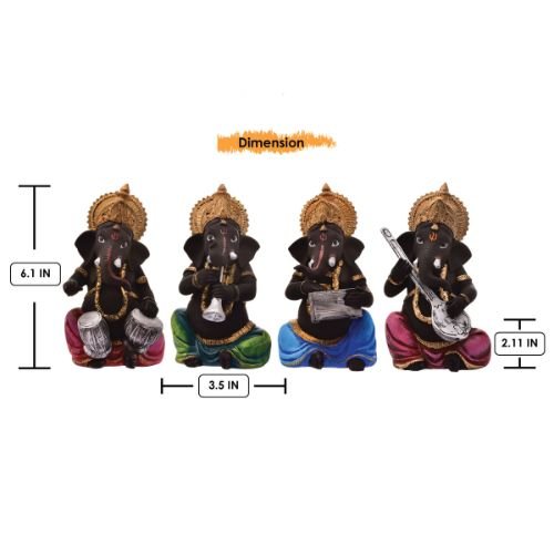 Unique Design Four Little Lord Ganesha Playing Instruments Idol Black Color Best Item for Home Decor - Karigaari India Aesthetic Home Decor