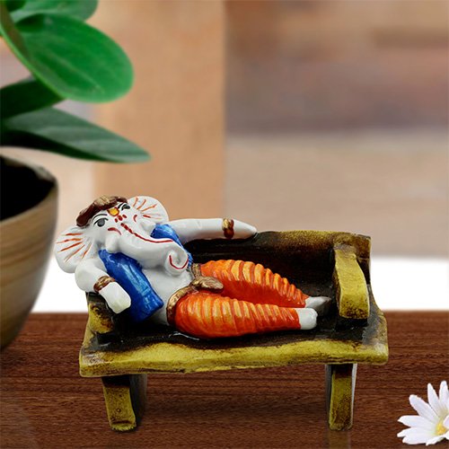 Graceful One Of A Kind Design Lord Ganesha Sitting On Bench Statue Multicolor Best For Home Decor Home Decor Accent 1 Unique Design Lord Ganesha Sitting On Bench Idol Multicolor Best for Home Decor - Karigaari India Aesthetic Home Decor