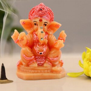 Unique Design Small Lord Ganesha Sitting Idol Orange And Pink Color Best for Home Decor - Karigaari India Aesthetic Home Decor