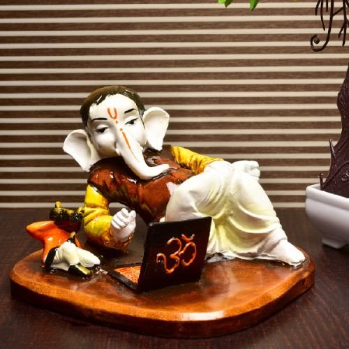 Graceful One Of A Kind Little Lord Ganesha Sitting With Laptop Best Item For Home Decoration Premium Home Decor 2 Unique Little Lord Ganesha Sitting With Laptop Best Item for Home Decor - Karigaari India Aesthetic Home Decor