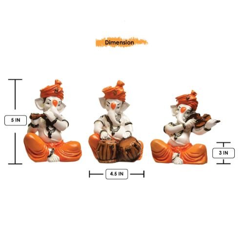 Graceful One Of A Kind Three Lord Ganesha Playing Instruments Figure Orange Best For Home Home Decor Modern Ornament 4 Unique Three Lord Ganesha Playing Instruments Idol Orange Best for Home Decor - Karigaari India Aesthetic Home Decor