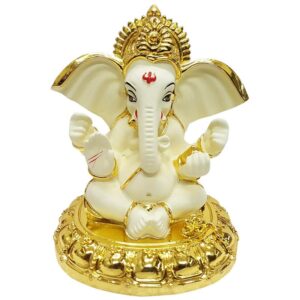 Plating Yellow Ceramic Ganesha Idol for Car Dashboard I Gifting - Karigaari India Aesthetic Home Decor