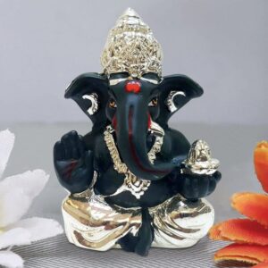 Ceramic Black Pagdi Ganesha for Car Dashboard & Gifting - Karigaari India Aesthetic Home Decor