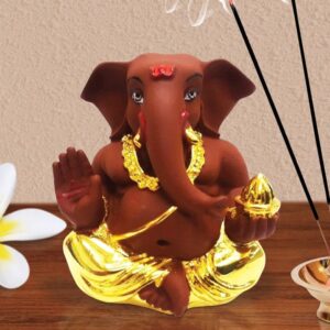 Ceramic Gold Plated Takloo Ganesha Car dashboard - Karigaari India Aesthetic Home Decor