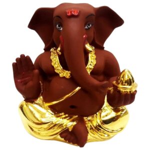 Ceramic Gold Plated Takloo Ganesha Car dashboard - Karigaari India Aesthetic Home Decor