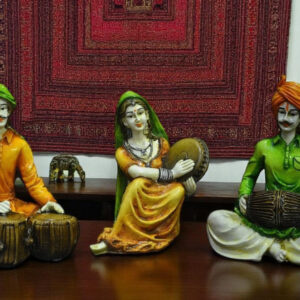 Rajasthani Musician Trio Indian Folk Art Statues - Karigaari India Aesthetic Home Decor