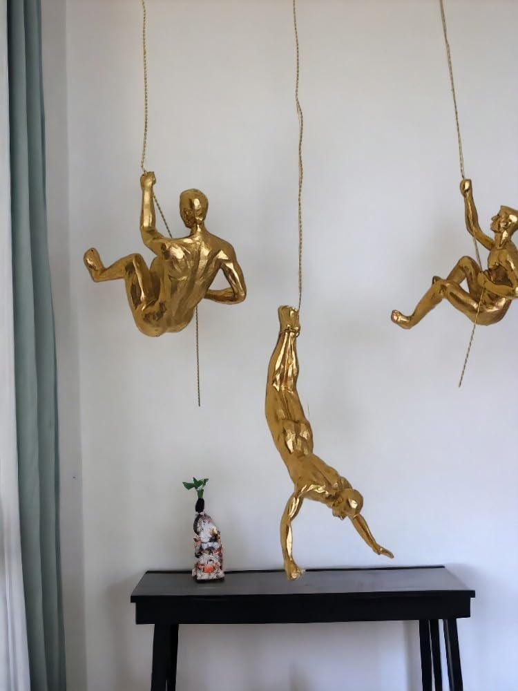 Graceful Refined Resin Gold Climber Trio Decor Unique Decor Piece 1 Elegant Resin Gold Climber Trio Decor - Karigaari India Aesthetic Home Decor
