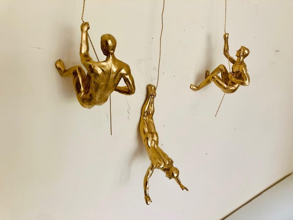 Graceful Refined Resin Gold Climber Trio Decor Unique Decor Piece 6 Elegant Resin Gold Climber Trio Decor - Karigaari India Aesthetic Home Decor