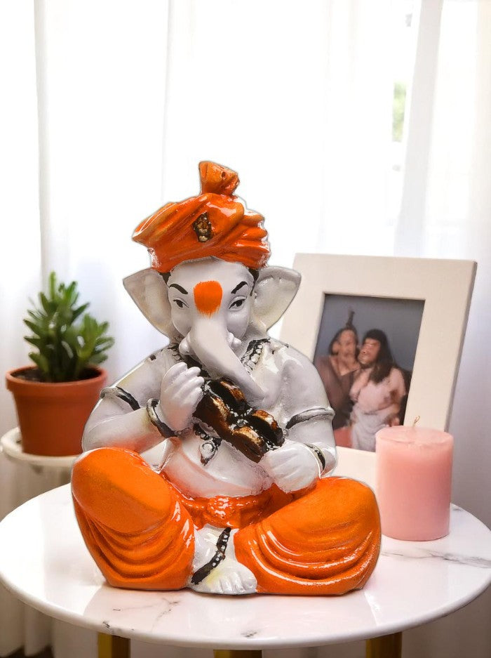 Graceful Resin Flute Ganesha Figure Artistic Ganpati Figurine For Home Mandir Festive Home Decor Gifting Home Decor Accent 1