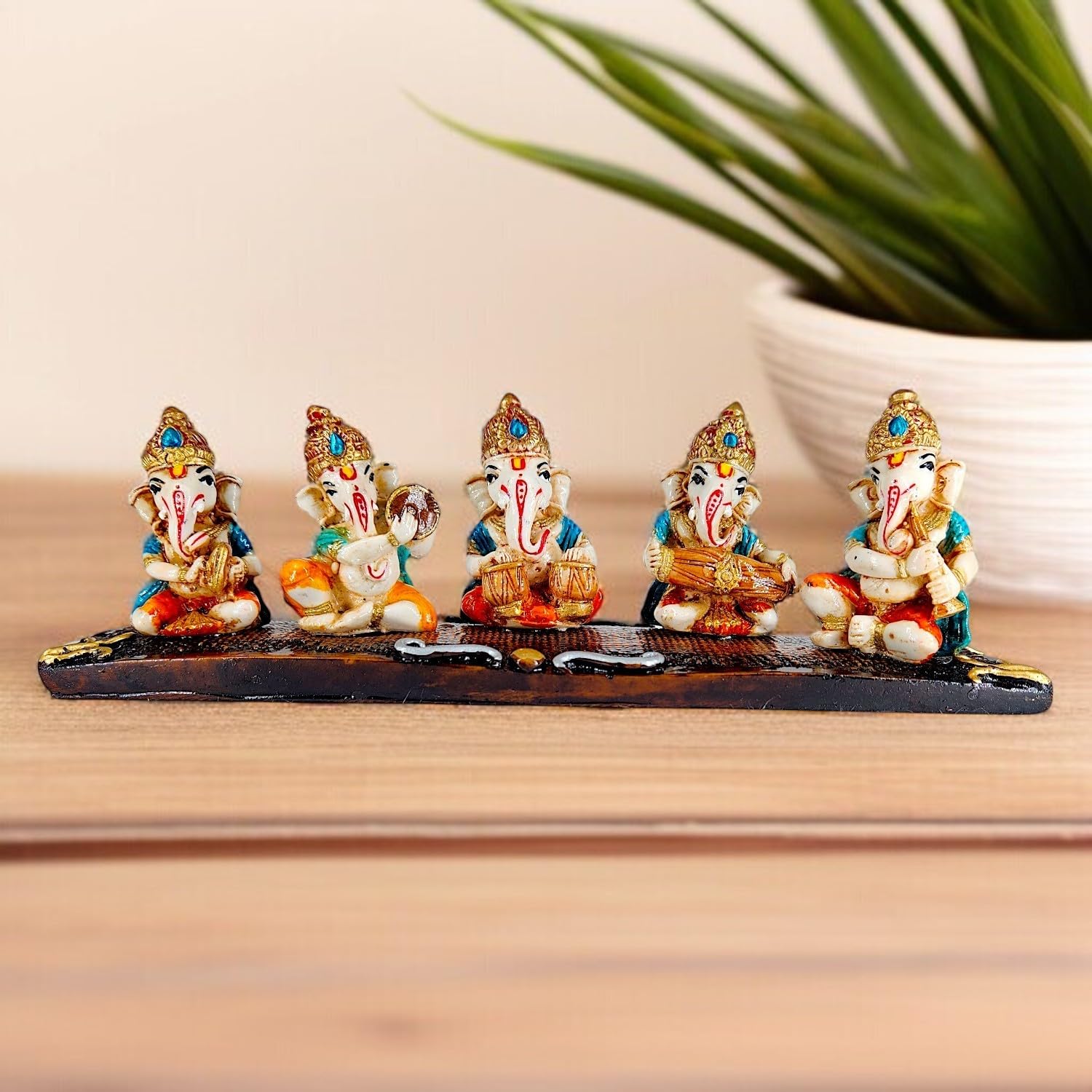 Graceful Resin Musical Ganesha Figurine Ensemble 5 Piece Decorative Statue Ensemble For Home Office Gifting Home Decoration 1