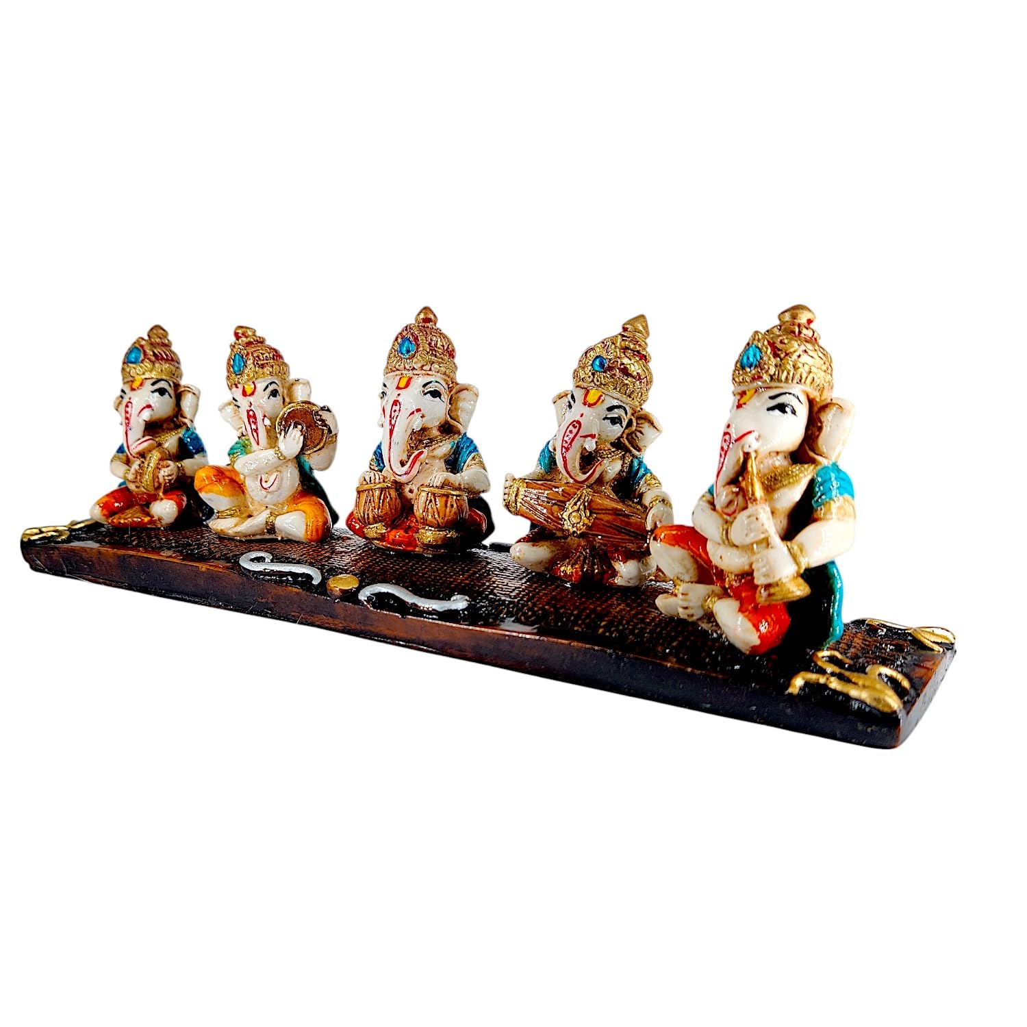 Graceful Resin Musical Ganesha Figurine Ensemble 5 Piece Decorative Statue Ensemble For Home Office Gifting Home Decoration 5