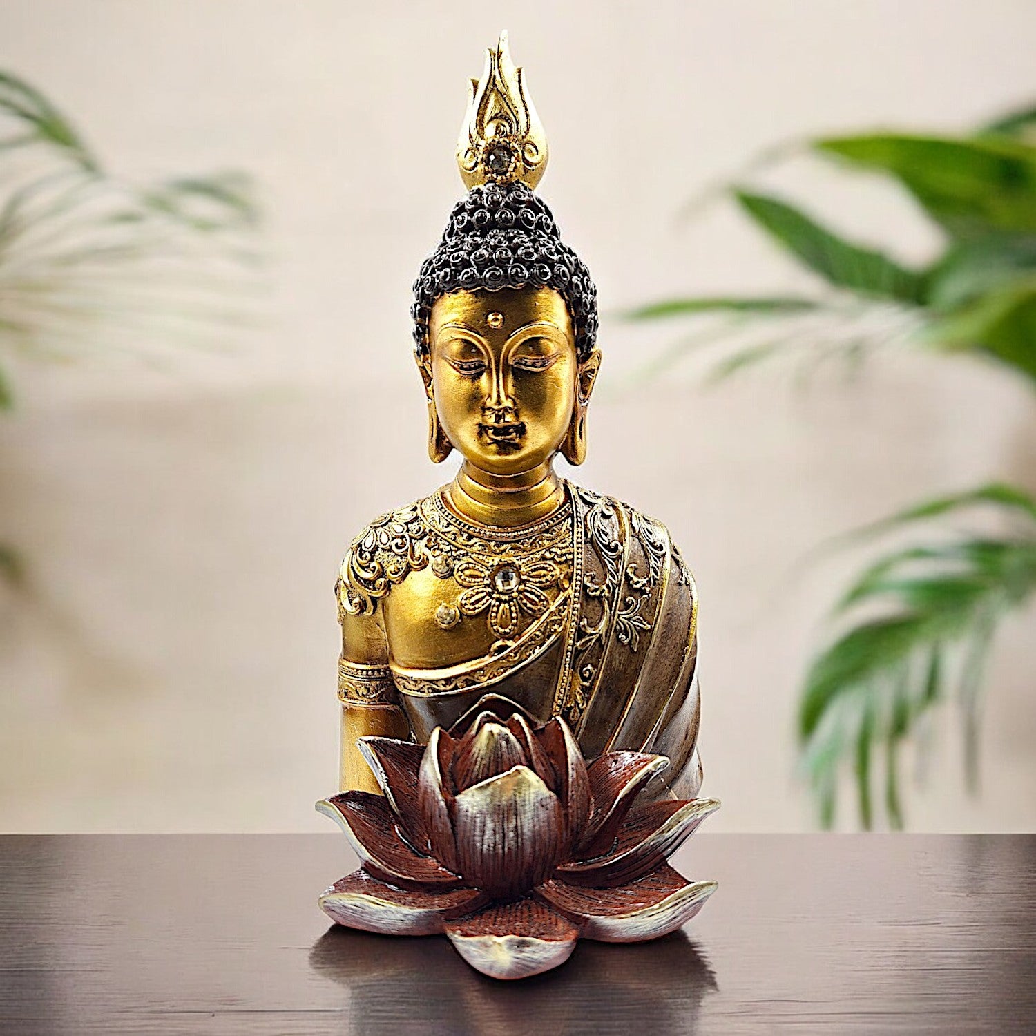 Graceful Serene Golden Buddha Figurine With Lotus Base Resin Figurine For Peace Enlightenment Home Decoration Premium Home Decor 1