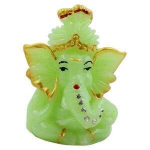 Small Lord Ganesha Playing Unique Design Crystal Green Color Best for Home Decor - Karigaari India Aesthetic Home Decor
