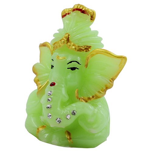 Small Lord Ganesha Playing Unique Design Crystal Green Color Best for Home Decor - Karigaari India Aesthetic Home Decor
