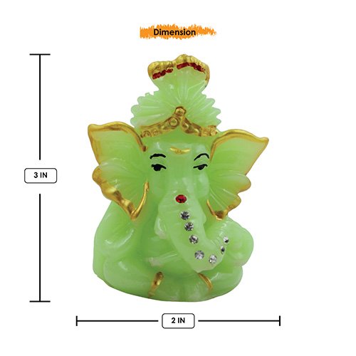 Small Lord Ganesha Playing Unique Design Crystal Green Color Best for Home Decor - Karigaari India Aesthetic Home Decor