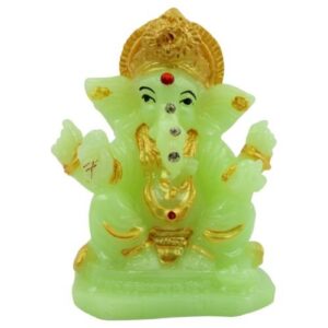 Small Lord Ganesha Sitting Wearing Gold Ornaments Crystal Green Idol for Home Decor - Karigaari India Aesthetic Home Decor