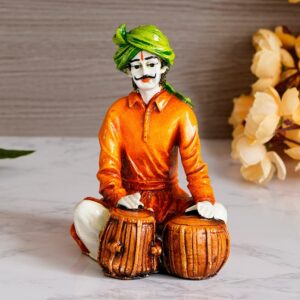The Heartbeat of Rajasthan: Unique Seated Man Figurine Playing Tabla - Karigaari India Aesthetic Home Decor